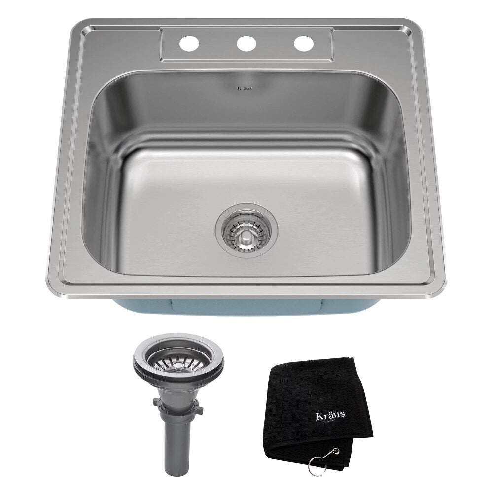25 Inch Topmount Single Bowl 18 Gauge Stainless Steel Kitchen Sink ,Kitchen Accessories, Household Items, Easy To Install