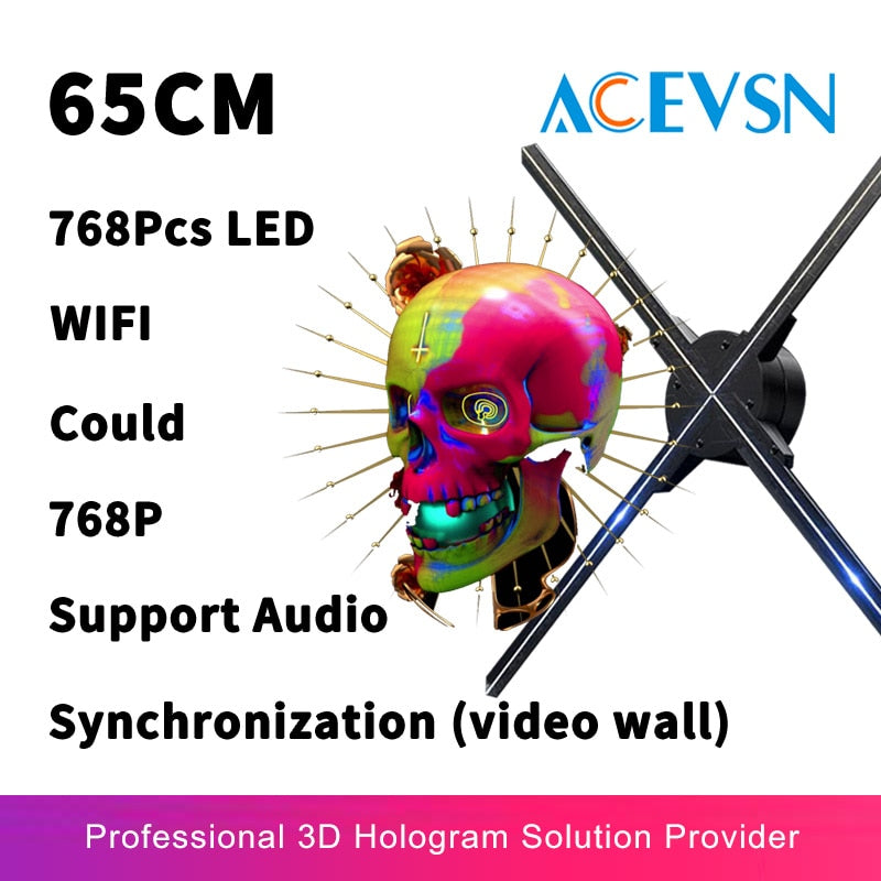 65CM 768Pcs Led Wifi 3D Hologram Projector Fan EU/US 3d led projector Display Player Holographic Advertising Projector