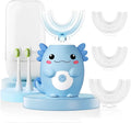 Kids Electric U Shaped Toothbrush - Axolotl Kids Cartoon Sonic Automatic Toothbrush with 6 Brush Heads Full Mouth 6 Cleaning Modes - Age2-15 Blue