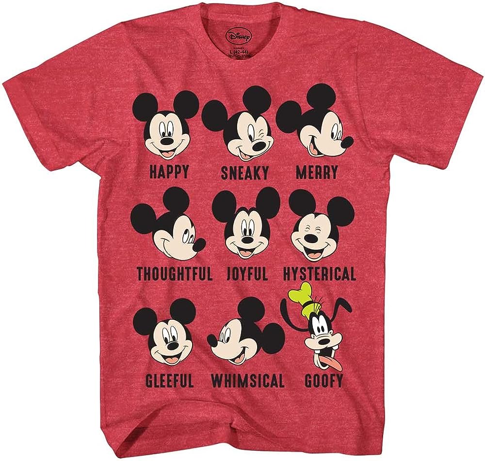 Disney Mickey Mouse Goofy Expressions Mood Disneyland World Funny Humor Pun Mens Adult Graphic Tee T-Shirt
