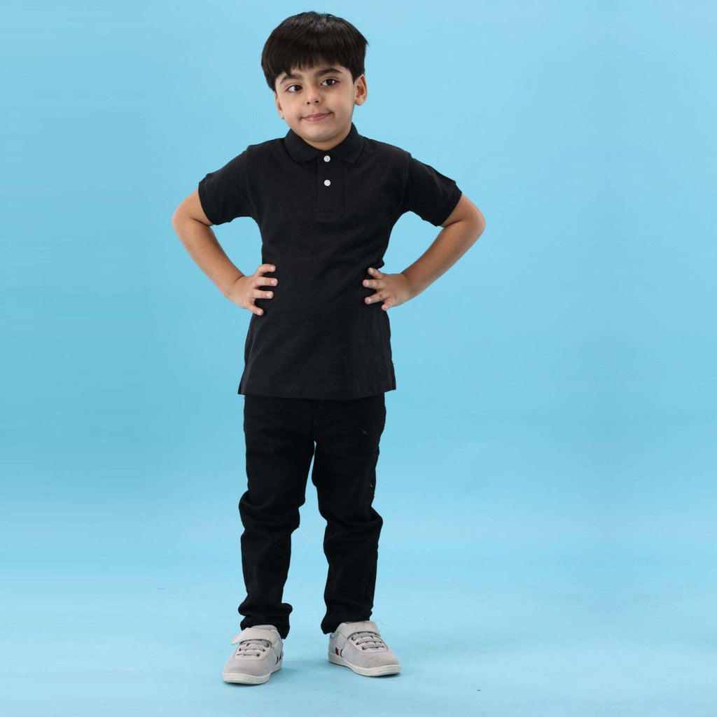 Summer Season 100% Combed Cotton Pique 220 gsm Custom Embroidered Logo Short Sleeves Black Kids Polo Shirt