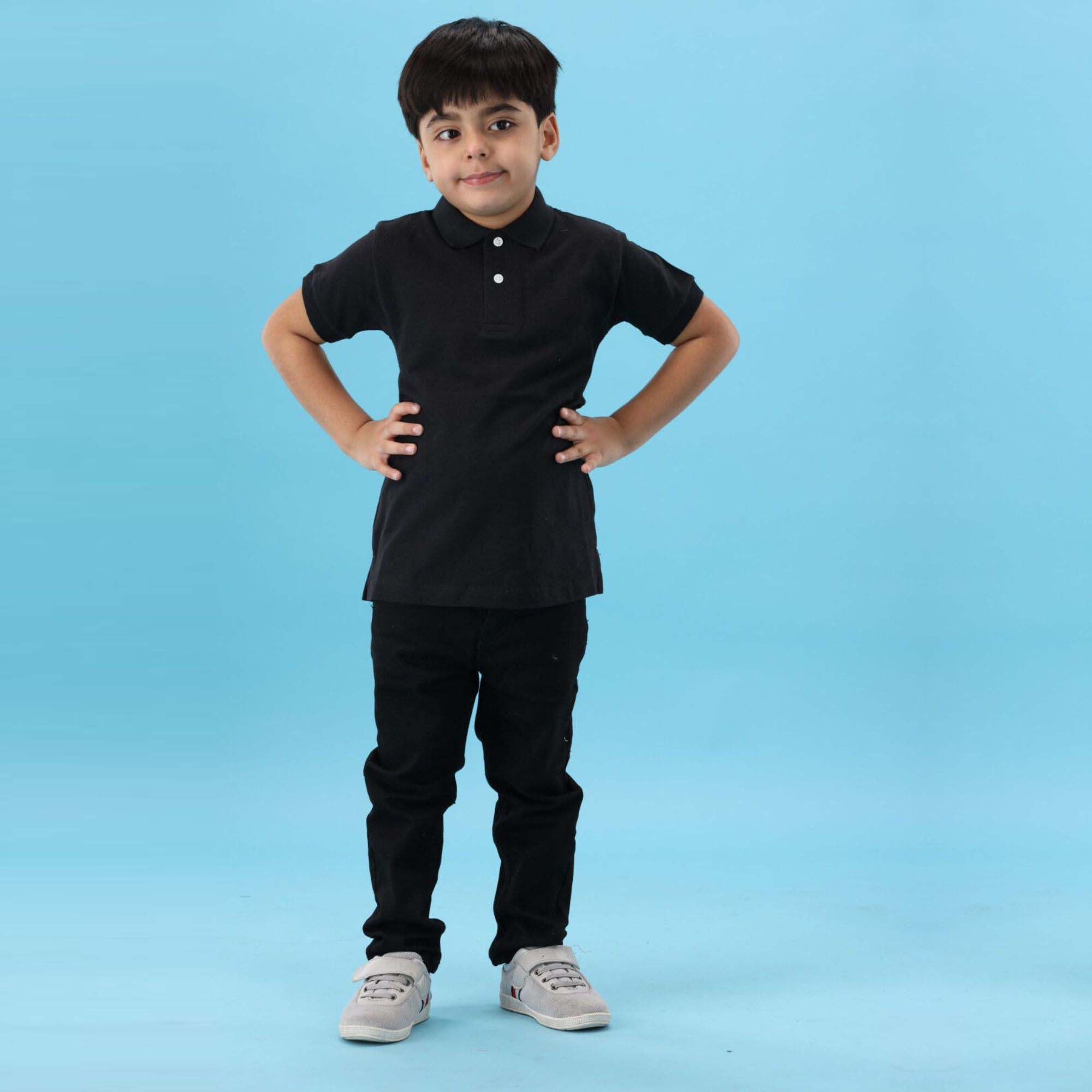 Summer Season 100% Combed Cotton Pique 220 gsm Custom Embroidered Logo Short Sleeves Black Kids Polo Shirt