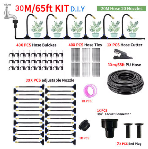 30 Adjustable Nozzles Automatic Drip Irrigation Set Curved Spray Cooling Watering Flowers Greenhouses Yards Lawns Plants Gardens