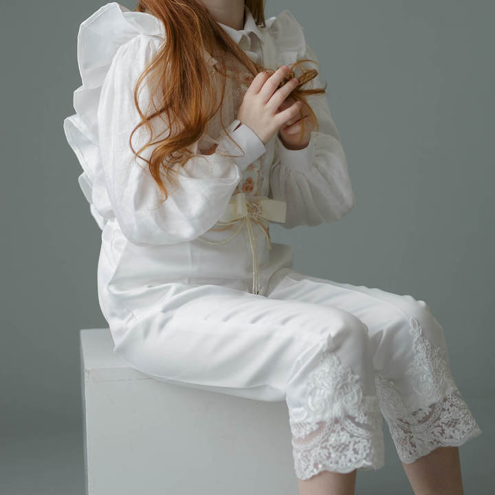Wholesale Coverall Girl Clothing Kid Wear Beading Embroidery Cotton Fashion Long Shirt White Pants Girl Clothes Set 2 Pieces