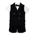 Premium Design 4 Pieces Suits Outfits Black Suit Black Knot Short Sleeves Shirt Black Short Pants Baby Boy Set-Daniel Suit