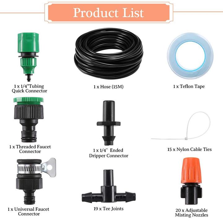 40m with 40 Nozzles Adjustable Garden Drip Irrigation Atomizing Kit Outdoor Low-pressure Cooling Garden Spraying Humidification