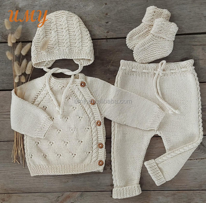 New Born Baby Rompers Caps Clothes Sets Newborn Girl Boy Knitted Jumpsuits Outfits Winter Long Sleeve Toddler Infant Overalls