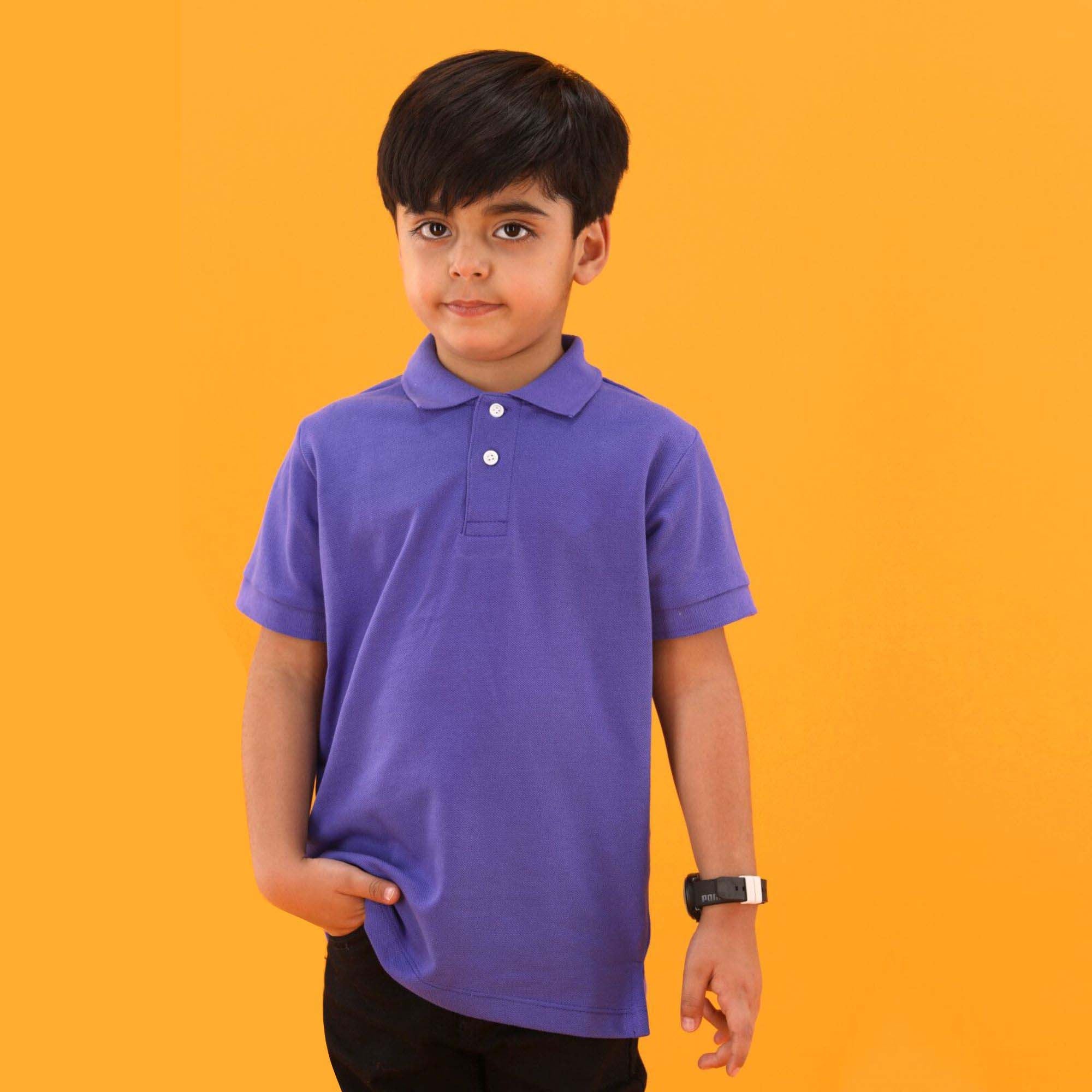 Summer Season 100% Combed Cotton Pique 220 gsm Custom Embroidered Logo Short Sleeves Dark Purple Kids Polo Shirt