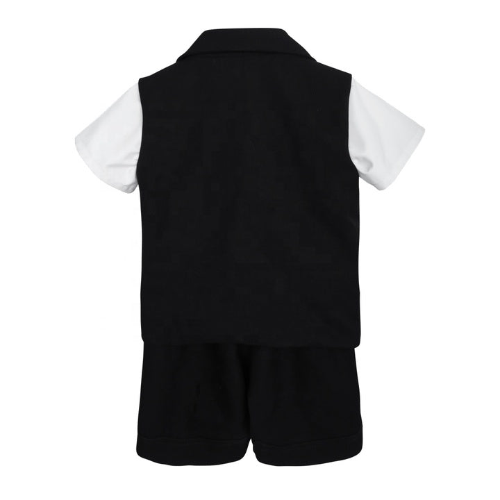 Premium Design 4 Pieces Suits Outfits Black Suit Black Knot Short Sleeves Shirt Black Short Pants Baby Boy Set-Daniel Suit