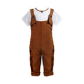 High Quality Manufacturer Vintage Baby Boy Clothing Set Short Sleeves Shirt, Brown Overalls 2 Pieces Outfits - Linen Set