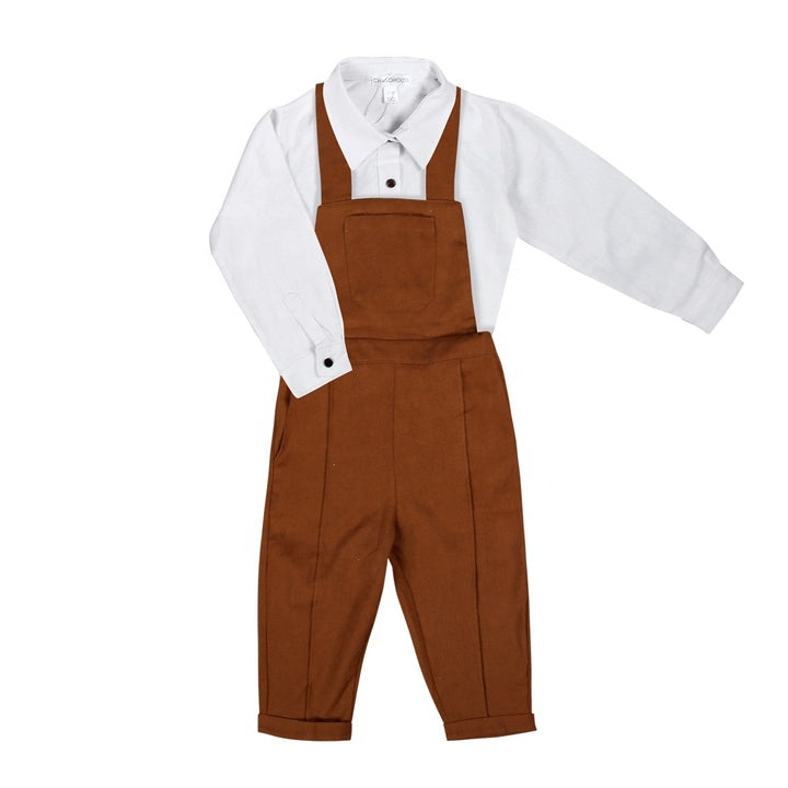 Good Quality for Sale OEM ODM Long Sleeves Shirt, Brown Overalls 2 Pieces Outfits Baby Boy Set - Linen Set