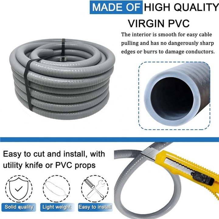 Nonmetallic Flexible Liquid Tight Conduit UV Resistant Corrugated Conduit PVC Electrical Tubing Pipe for Electrical Wiring