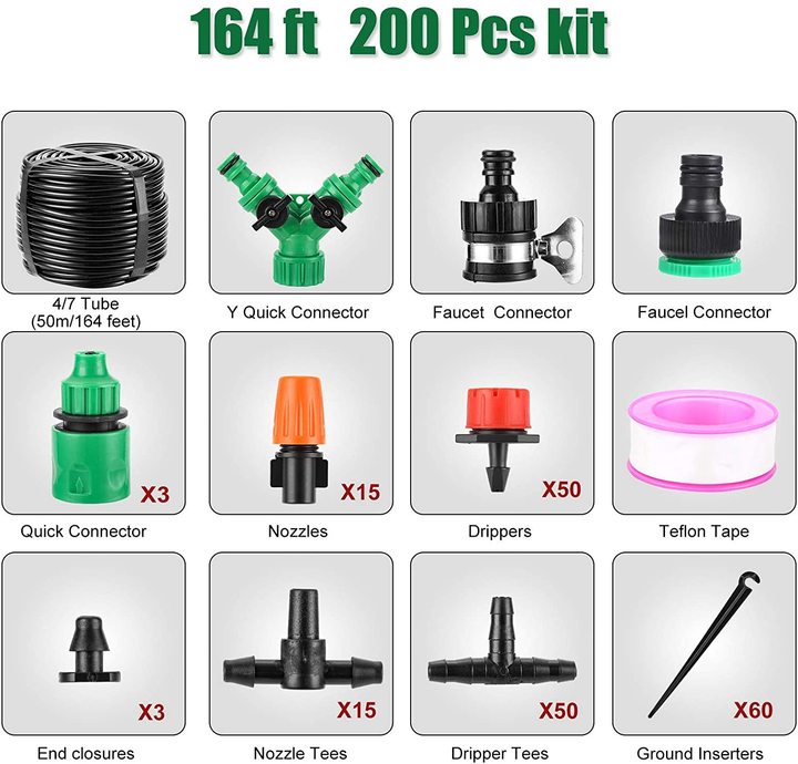 164ft Adjustable Garden Drip Irrigation Kit with Hose Automatic Watering System Gardening Agriculture GreenSpace Patio Lawn Care