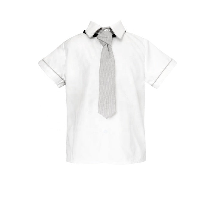 Custom Apparel Baby Boy Set 3 Pieces Outfits Tie White Short Sleeves Shirt Grey Short Shoulder Strap Pants - Paul Set