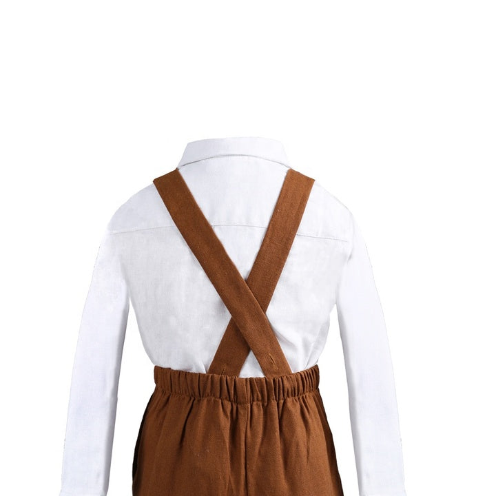 Good Quality for Sale OEM ODM Long Sleeves Shirt, Brown Overalls 2 Pieces Outfits Baby Boy Set - Linen Set