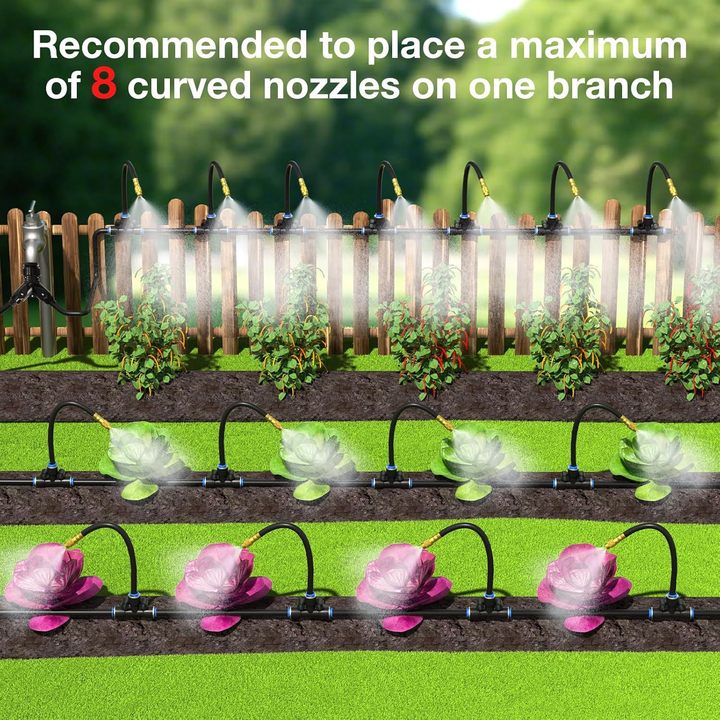200FT Adjustable Garden Drip Irrigation Kit Patio Lawn Care Automatic Watering System Adjustable Curved Universal Sprinkler Head