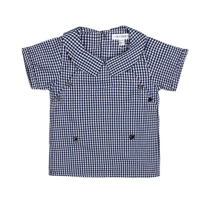 2024 Summer Hot Trend Baby Boy Clothing Set Blue and White Plaid Short Sleeves Shirt with Blue Short Pants-a Fashionable FW Set