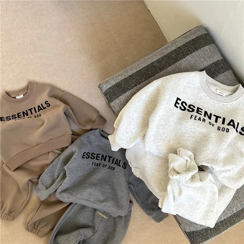 Kids Essentials Set Autumn and Winter 2022 Boys' Letter Printing Crew Neck Sweater Pants Children's Two Piece Set