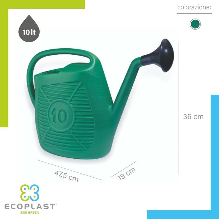 Ecoplast Plastic Watering Can 10L Durable for Gardening Plants and Flowers Easy to Use