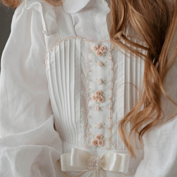 Wholesale Coverall Girl Clothing Kid Wear Beading Embroidery Cotton Fashion Long Shirt White Pants Girl Clothes Set 2 Pieces