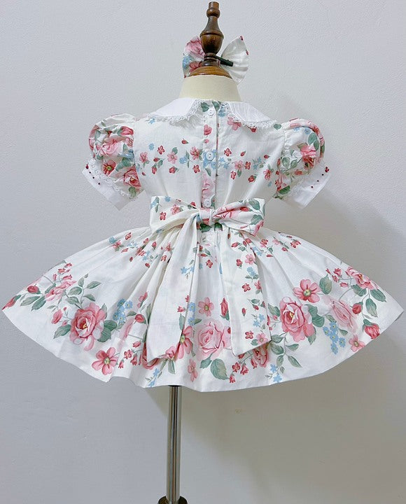 Kids Smocked Clothing Baby Kids Toddler Girls Sibling Clothes Summer Fall Floral Print Embroidery Dress Outfit Romper Matching