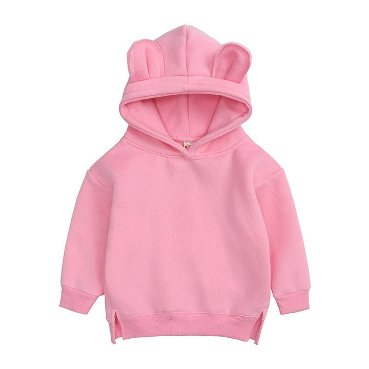 Baby Unisex Plus Size Hooded Sweatshirt Bear Ears Design Cotton Fleece Casual Autumn Wear for Children Pink Yellow Mint Beige