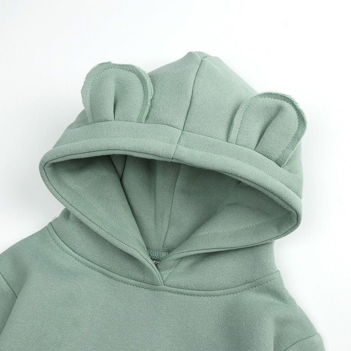 Baby Unisex Plus Size Hooded Sweatshirt Bear Ears Design Cotton Fleece Casual Autumn Wear for Children Pink Yellow Mint Beige