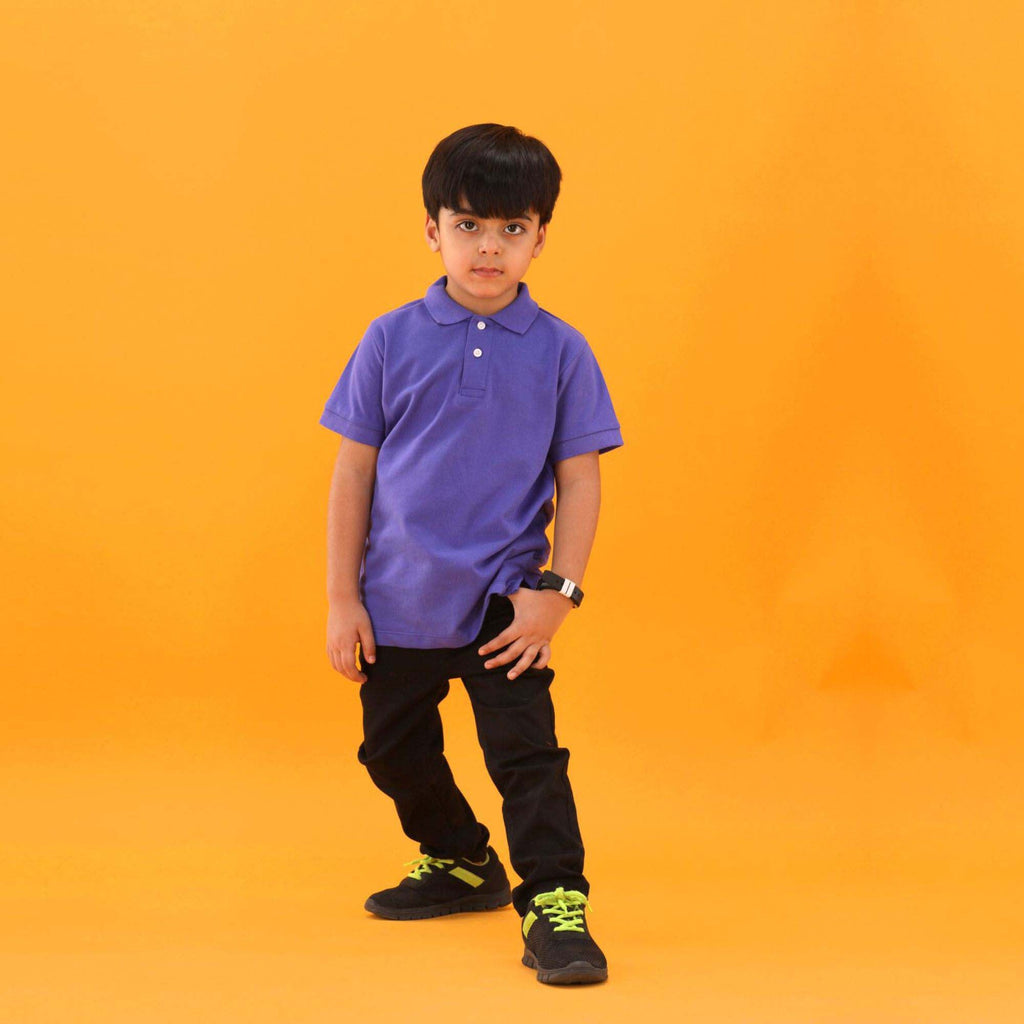 Summer Season 100% Combed Cotton Pique 220 gsm Custom Embroidered Logo Short Sleeves Dark Purple Kids Polo Shirt