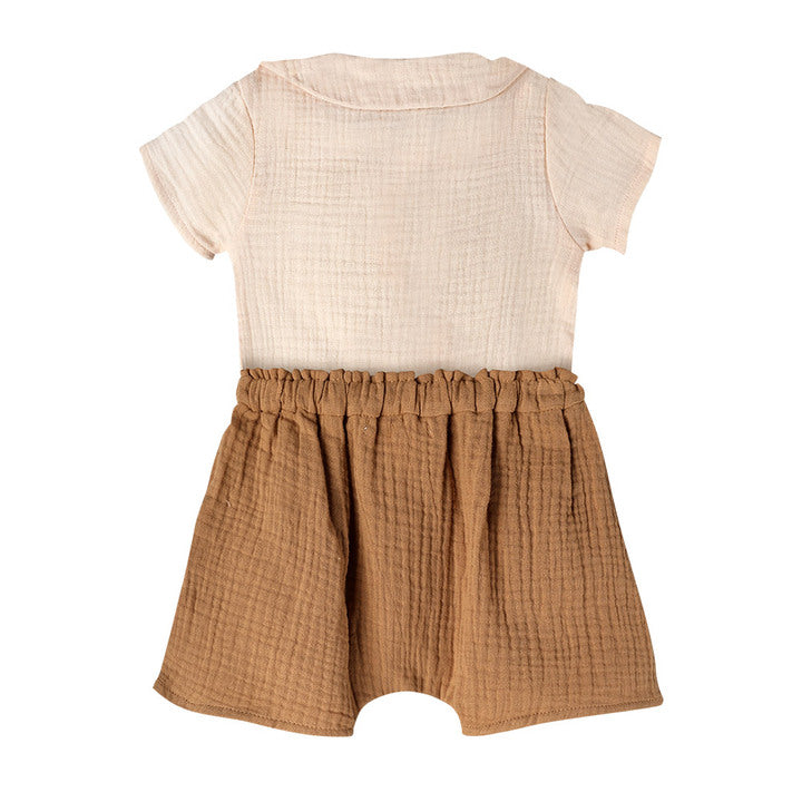 Best Price Baby Clothes Set 2 Pieces Summer Autumn Outfit , Beige Short Sleeves Shirt, Brown Short Pants - Zane Set