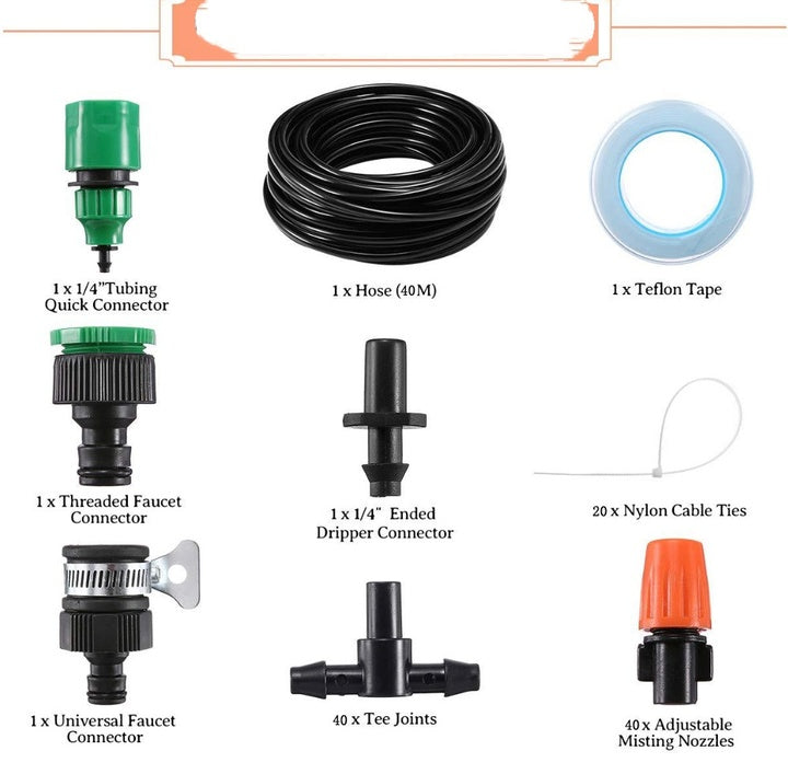 40m with 40 Nozzles Adjustable Garden Drip Irrigation Atomizing Kit Outdoor Low-pressure Cooling Garden Spraying Humidification