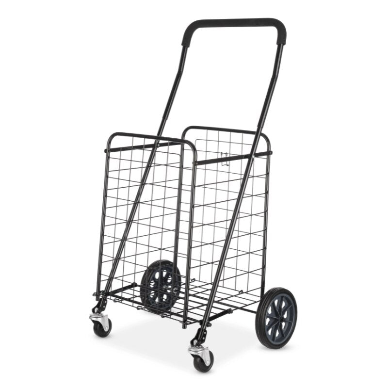 Adjustable Steel Rolling Laundry Basket Shopping Cart, Black