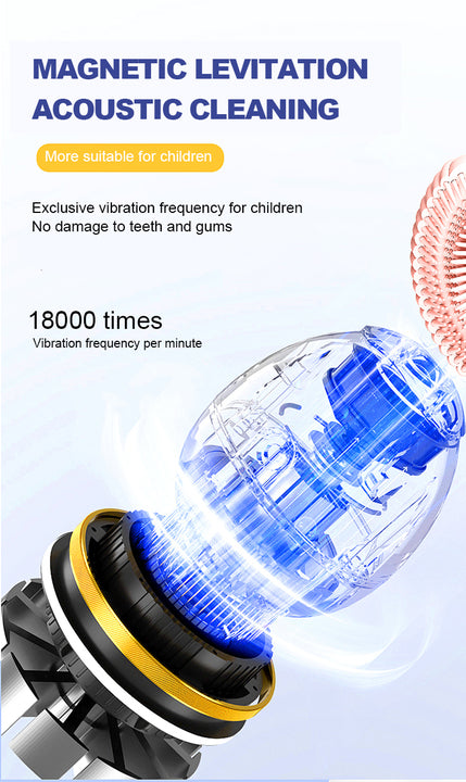 Children's Ultrasonic Electric Toothbrush Cartoon Bear U-Shaped with 4 Soft Bristles IPX7 Waterproof
