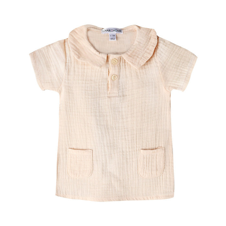 Best Price Baby Clothes Set 2 Pieces Summer Autumn Outfit , Beige Short Sleeves Shirt, Brown Short Pants - Zane Set