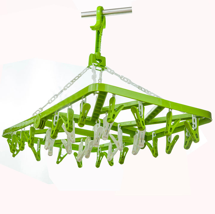 Baby Clothes Hanger With Pegs Large Foldable Hangers for Clothes Underwear Towel 32 Clothespins Space Saving Cloth Hanging Rack