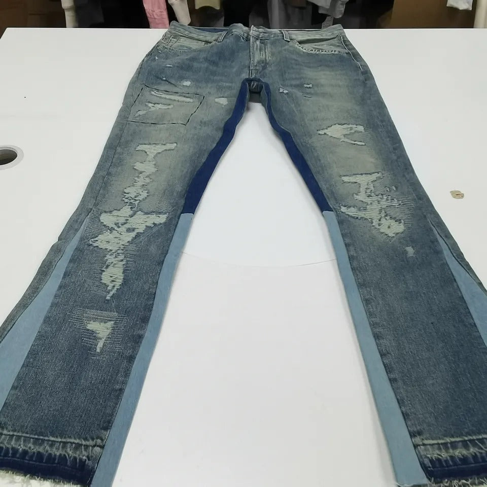 2023 plus size men's jeans  Denim  All Cotton flared  Leg bottom  Men Jeans  Ripped  Fashion Denim Pants Cool stacked Jeans
