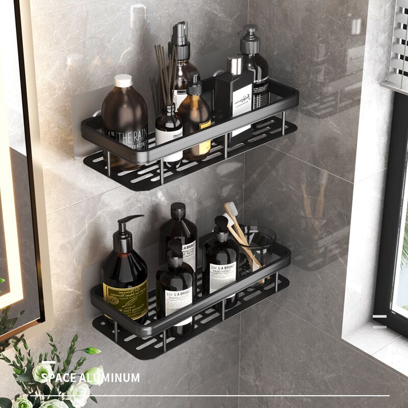 Aluminum Bathroom Shelf No Drill Makeup Storage Organizer Wall Mounted Shampoo Rack Shower Shelves Anti-Rust Bathroom Holder