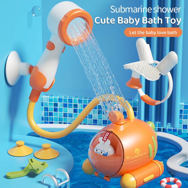 Baby Bath Shower Head Cartoon Carrot Electric Water Pump Adjustable Sprinkler Baby Bathtub Spray Water Toy for Toddler Gift