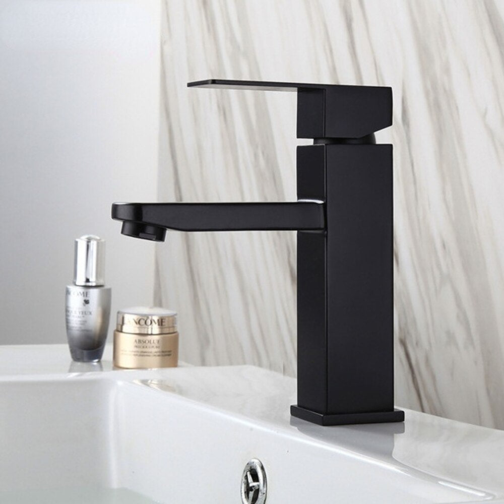 Basin Sink Bathroom Faucet Deck Mounted Hot Cold Water Basin Mixer Taps Black Lavatory Sink Tap
