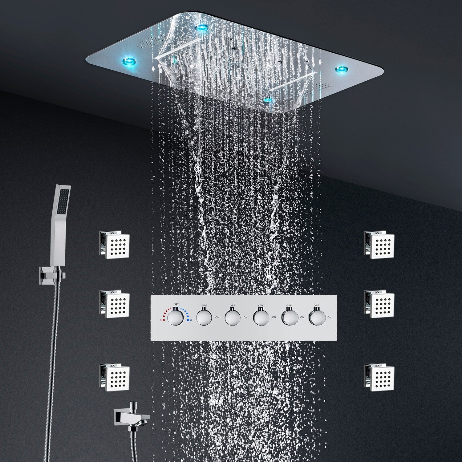 Bathroom Accessories LED Shower Head Panel System Multi Function Steam SPA Massage Music Bath Set Thermostatic Mixer Diverter