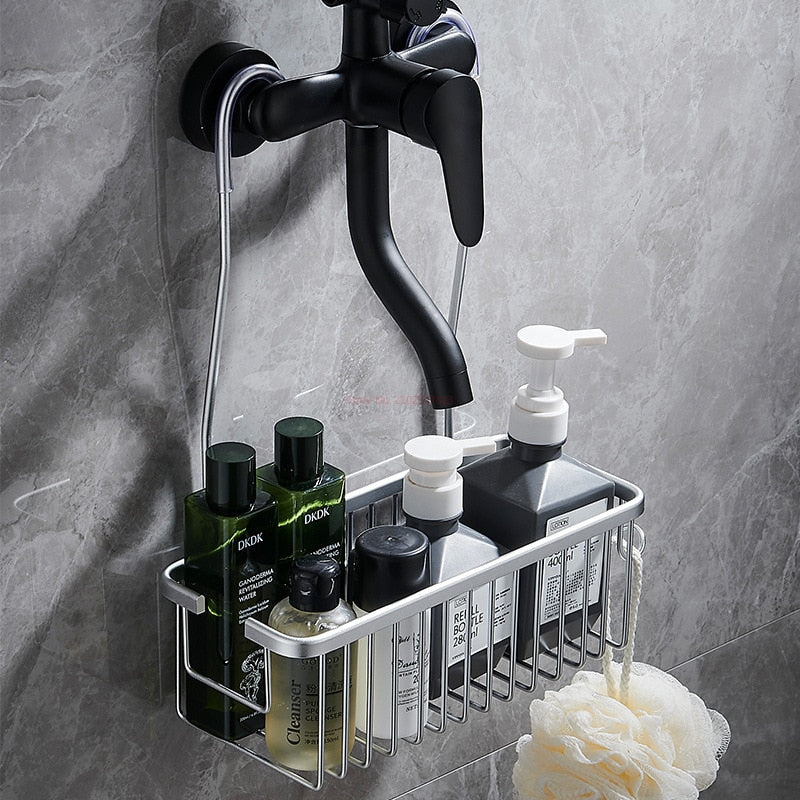 Bathroom Faucet Aluminium Shelf Hanger Shelves Rustproof Stainless Organizers Basket Toilet Shower Basket Bath Products Holder