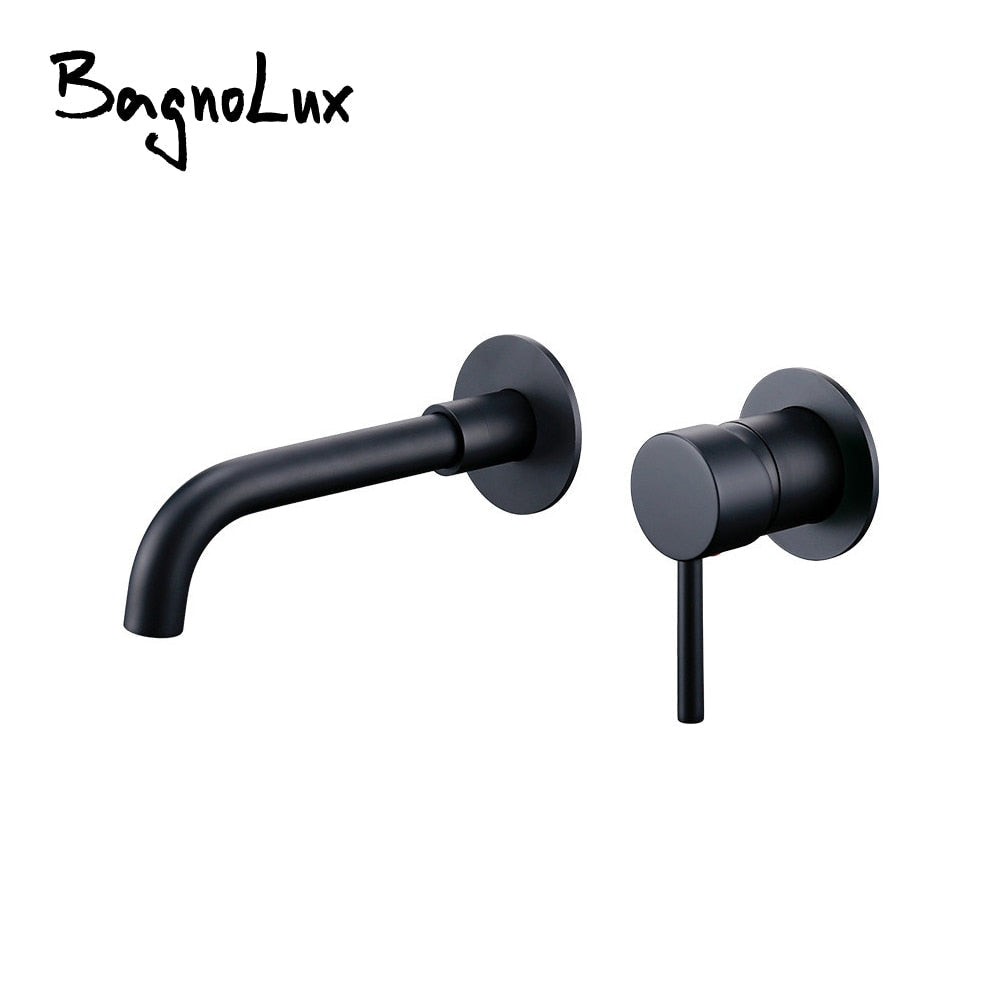 Bathroom Faucet Mixer Sink Tap Wash Basin Matte Black Hot And Cold  Water Wall Mount Spout Bath With Modern Lever Handle 1085