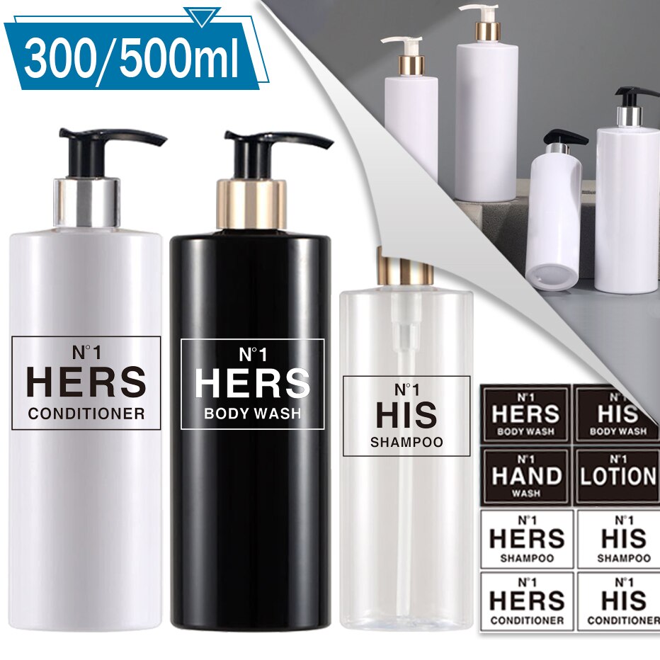 Bathroom Shampoo Dispenser Refillable Conditioner Body Wash Shower Storage Glossy Bottles Lotion Press Bottle 300/500ml