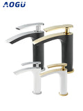 Black Gold Waterfall Basin Faucet Bathroom Hot and Cold Water Mixer Deck Mounted White Washbasin Sink Tap Chrome One Hole