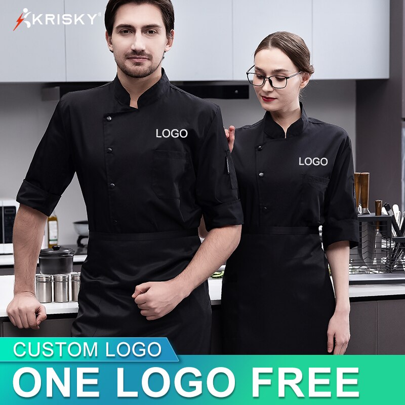 Custom Logo Men's Kitchen Jacket Half Long Sleeve Women's Cook Uniform For Restaurant Hotel Studio Cafe Barber Shop Chef Clothes