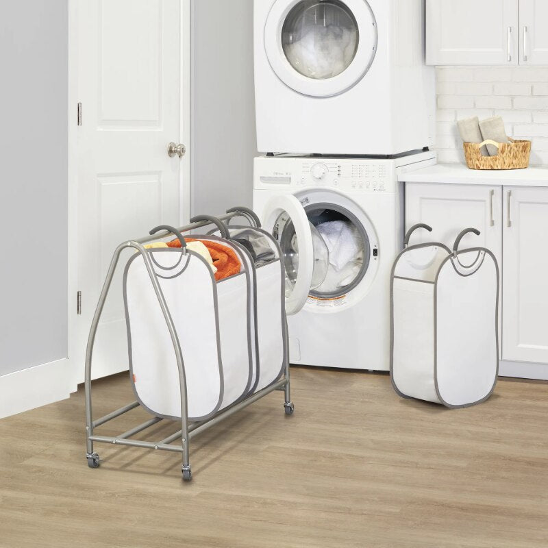 Easy Access Triple Laundry Sorter with Wheels, Sturdy Metal Frame