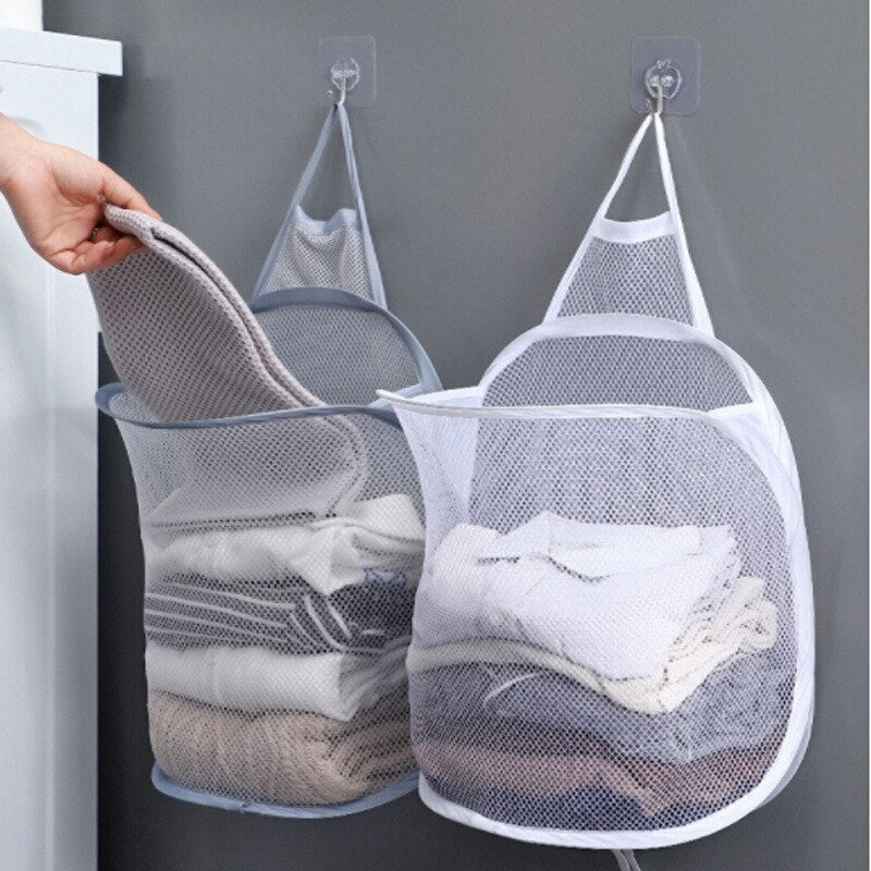 Folding Laundry Basket Dirty Clothes Storage Basket Bag Bathroom Laundry Clothes Towel Mesh Bag Home Wall Hanging Basket Bucket