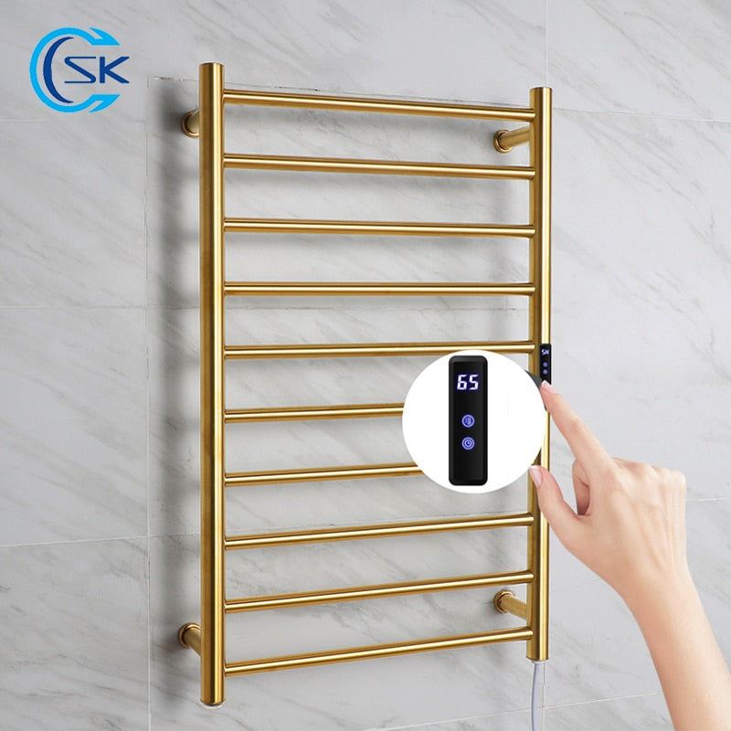 Gold Bathroom Electric Heated Towel Rail Stainless Steel Heated Towel Rack Smart Touch Towel Radiator Thermostatic Towel Warmer