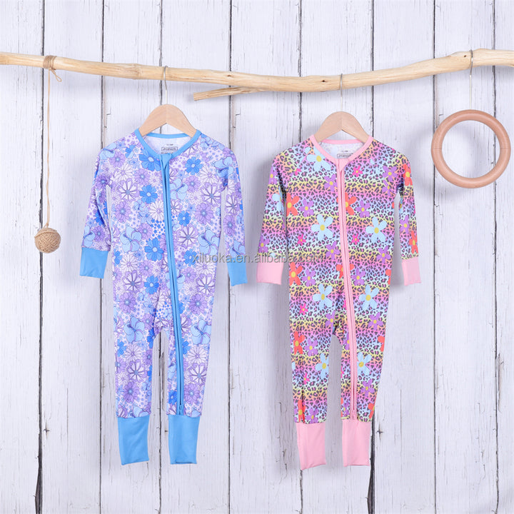 Custom Newborn Baby Infant Organic 95% Bamboo 5% Spandex Rompers Clothes Toddler Kid Pajamas Sleepwear Clothing