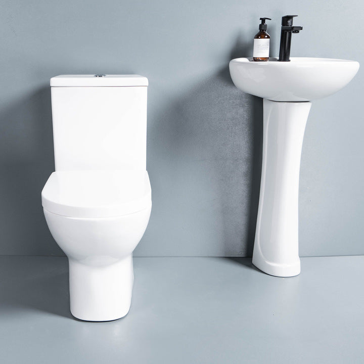 Ceramic Floor Stand Toilet Sets Bathroom Washdown Two Piece WC Toilet With Pedestal Basins Sink