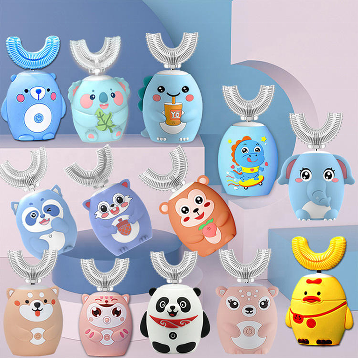 Custom Waterproof U Shape Silicone 360 Kids Electronic Toothbrush Cartoon Baby Automatic Sonic Electric Tooth Brush for Children